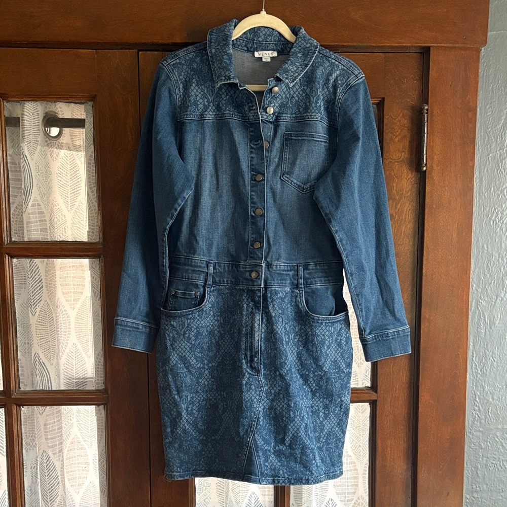 Venus Lace Print Denim Mini Dress - Picture 9 of 11